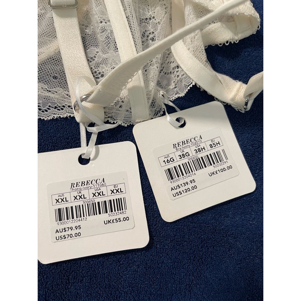 Honey Birdette Lace Underwire Rebecca Bra (38H) and Thong (XXL) - Ivory SET NWT - Picture 11 of 14